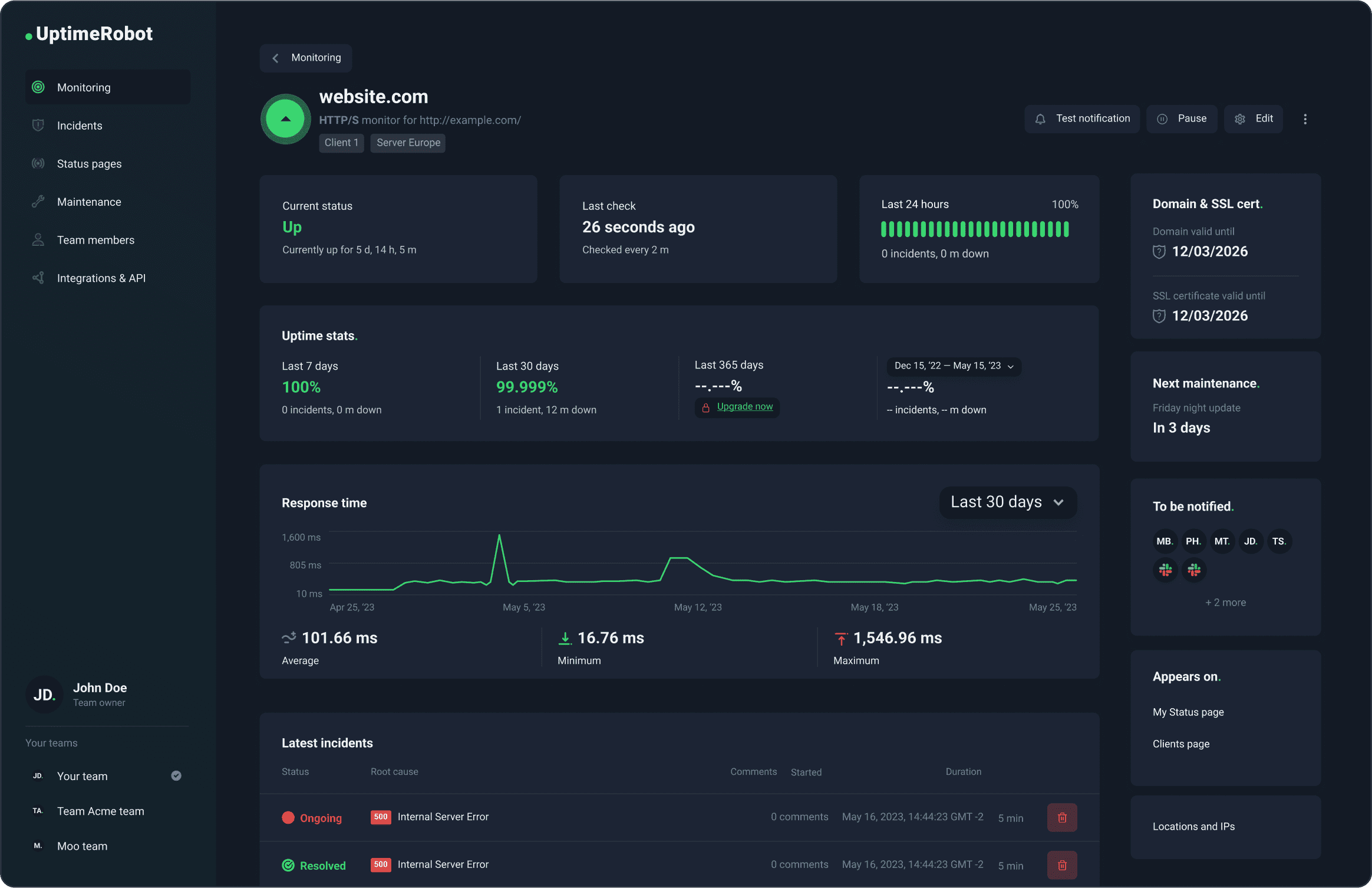 The world's leading uptime monitoring service